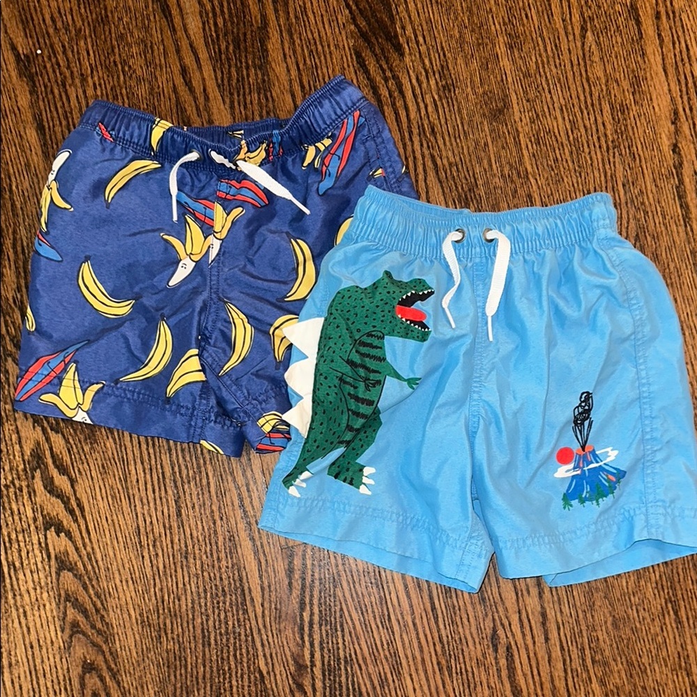 Hanna Andersson Kids Dinosaur and Banana Print swim Shorts Set GUC